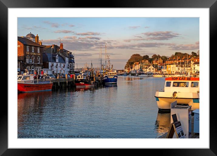 Fishing Vessels at sunset in Weymouth Harbour Framed Mounted Print by Mark Draper