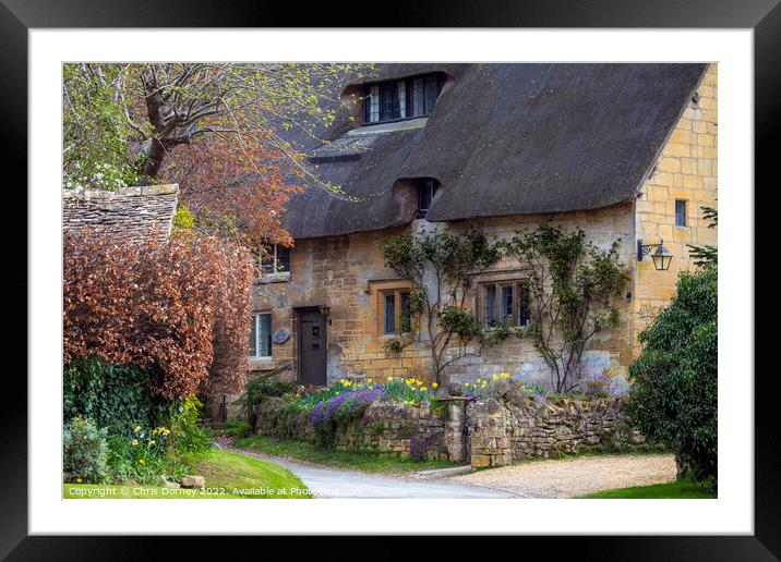 Beautiful Thatched Cotswold Cottage in Stanton, Gloucestershire, Framed Mounted Print by Chris Dorney