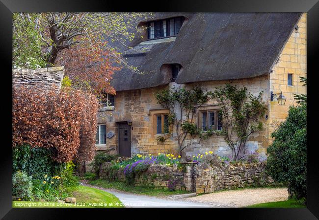 Beautiful Thatched Cotswold Cottage in Stanton, Gloucestershire, Framed Print by Chris Dorney