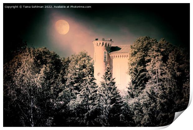 Hirvilinna Castle in Moonlight Print by Taina Sohlman