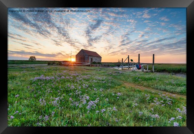 Sea lavender in Bloom at the Old Harbour in Thornham Framed Print by Helen Hotson