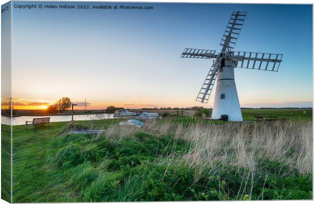 Sunset at Thurne Windmill  Canvas Print by Helen Hotson