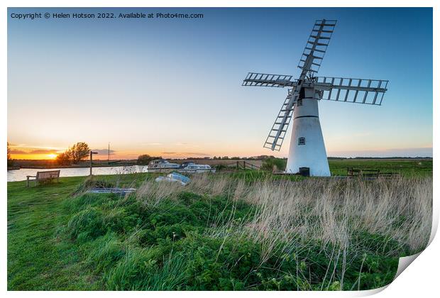 Sunset at Thurne Windmill  Print by Helen Hotson