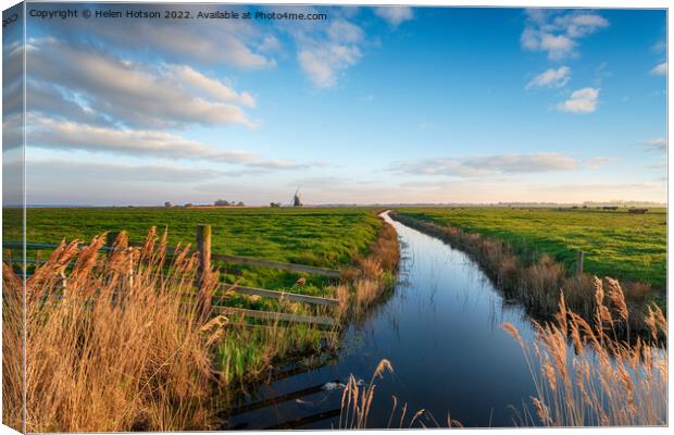 Looking out to Halvergate Mill on Berney Marshes  Canvas Print by Helen Hotson