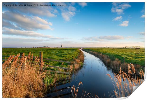 Looking out to Halvergate Mill on Berney Marshes  Print by Helen Hotson