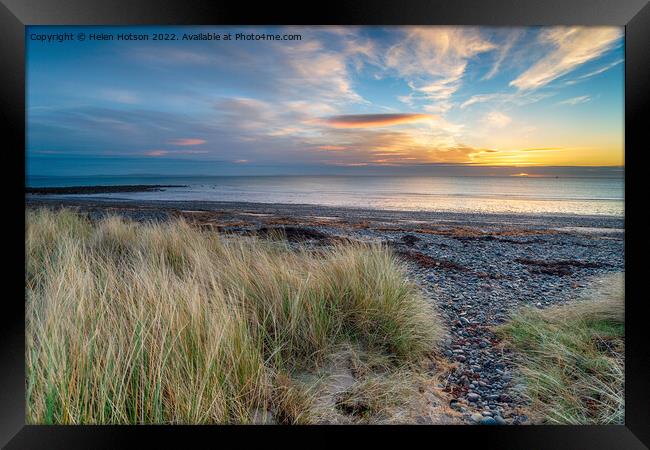 Sunrise over the sand dunes at New England Bay Framed Print by Helen Hotson