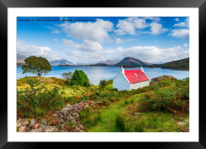 A pretty red roofed croft on the Applecross Peninsula Framed Mounted Print by Helen Hotson