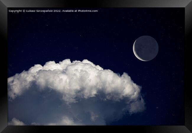 Fantasy night landscape, waning crescent moon Framed Print by Łukasz Szczepański
