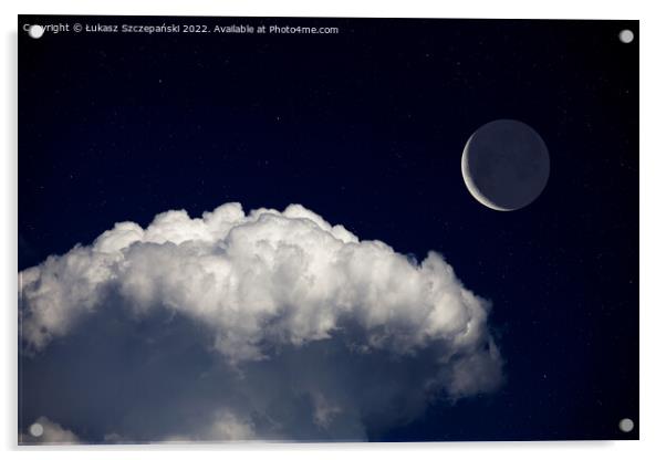 Fantasy night landscape, waning crescent moon Acrylic by Łukasz Szczepański
