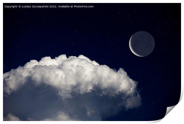 Fantasy night landscape, waning crescent moon Print by Łukasz Szczepański