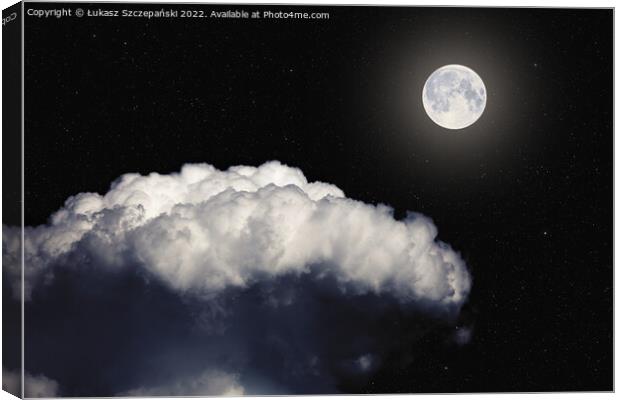 Fantasy night landscape, glowing full moon Canvas Print by Łukasz Szczepański