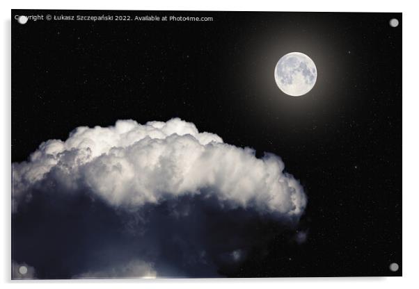 Fantasy night landscape, glowing full moon Acrylic by Łukasz Szczepański
