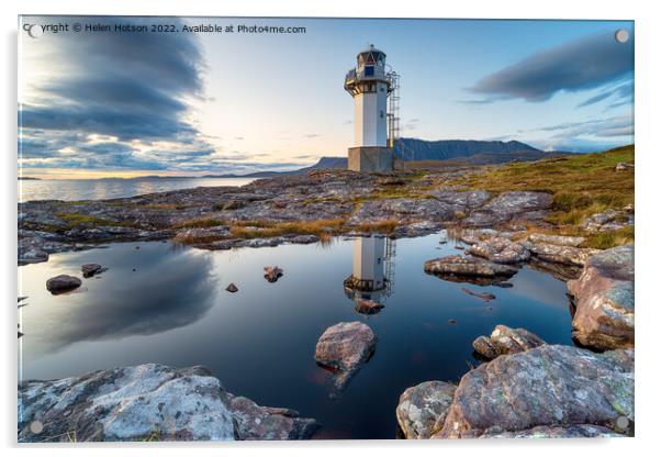 Dusk at Rhue lighthouse near Ullapool  Acrylic by Helen Hotson