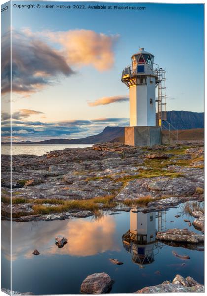 Sunset at Rhue Lighthouse  Canvas Print by Helen Hotson