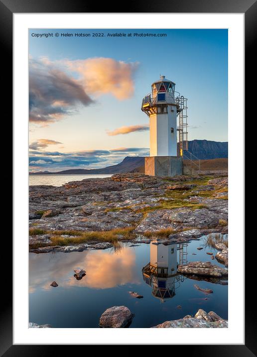 Sunset at Rhue Lighthouse  Framed Mounted Print by Helen Hotson