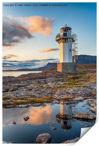 Sunset at Rhue Lighthouse  Print by Helen Hotson
