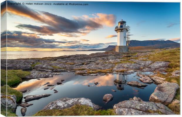 Sunset over Rhue Lighthouse  Canvas Print by Helen Hotson