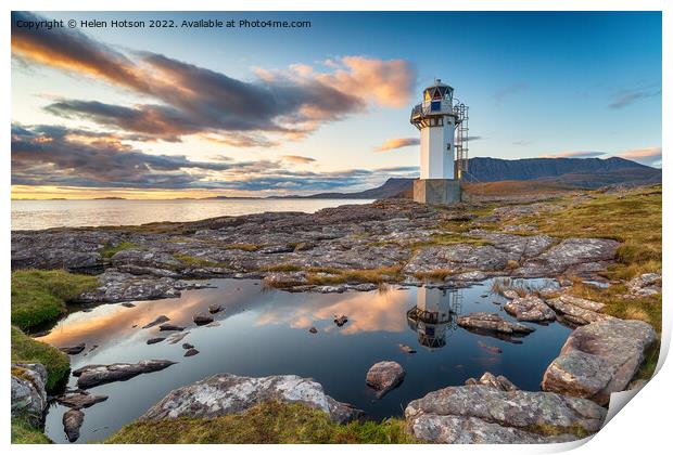 Sunset over Rhue Lighthouse  Print by Helen Hotson