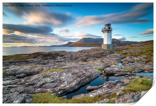 A long exposure of Rhue lighthouse Print by Helen Hotson