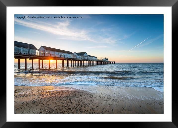 Beautiful sunrise over the pier at Southwold Framed Mounted Print by Helen Hotson