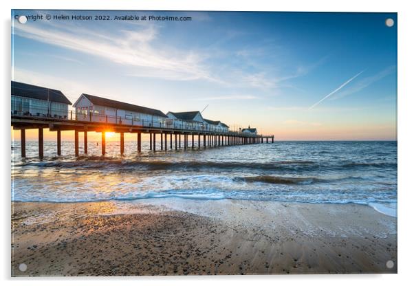 Beautiful sunrise over the pier at Southwold Acrylic by Helen Hotson