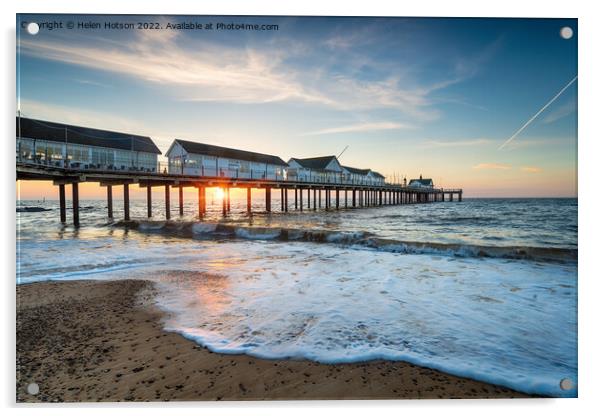 A beautiful sunrise over the pretty pier at Southwold  Acrylic by Helen Hotson