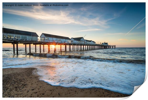 A beautiful sunrise over the pretty pier at Southwold  Print by Helen Hotson