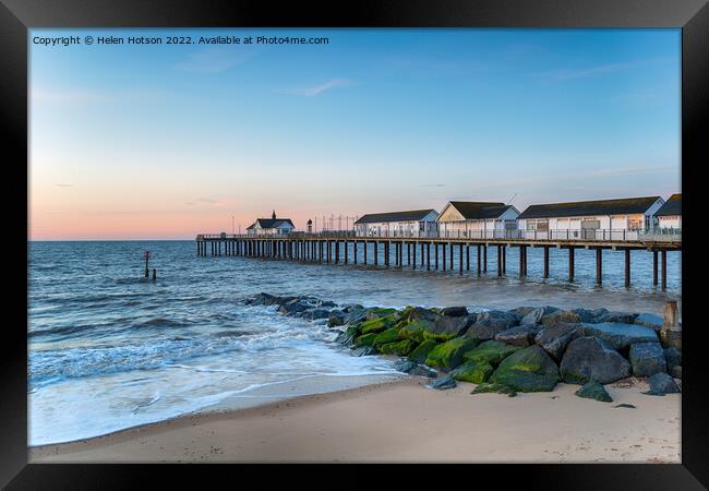 Dawn at Soutwold pier  Framed Print by Helen Hotson