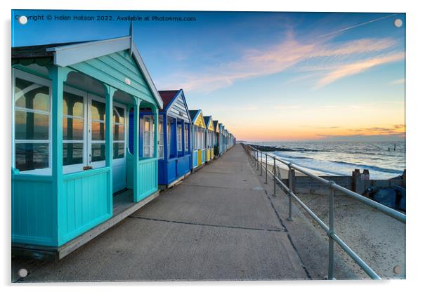 A row of colorful beach huts at Southwold Acrylic by Helen Hotson