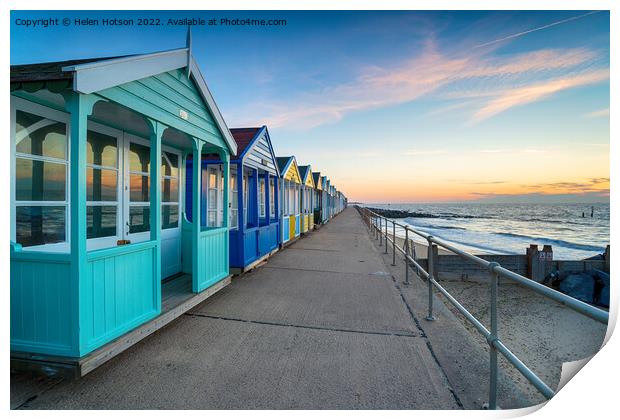 A row of colorful beach huts at Southwold Print by Helen Hotson