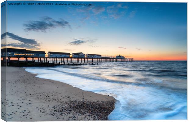 Dawn at the pier at Southwold  Canvas Print by Helen Hotson