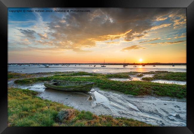 An old boat in the salt marsh at West Mersea  Framed Print by Helen Hotson
