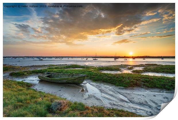 An old boat in the salt marsh at West Mersea  Print by Helen Hotson