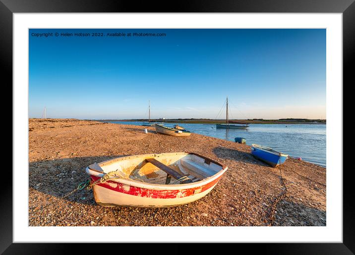 Boats on the beach at West Mersea Framed Mounted Print by Helen Hotson