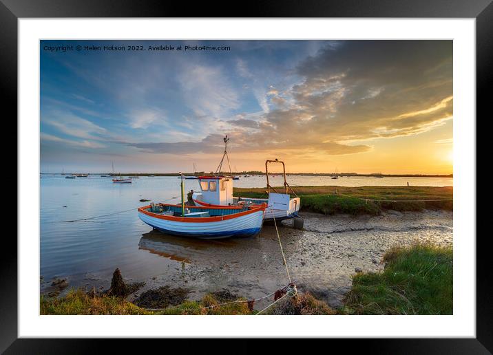 Fishing boats on the mouth of the River Alde Framed Mounted Print by Helen Hotson