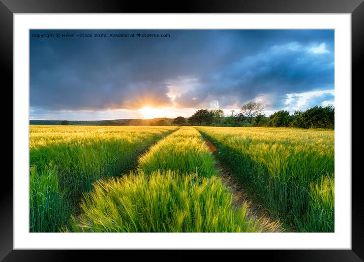Dramatic Sunset over Barley Fields Framed Mounted Print by Helen Hotson