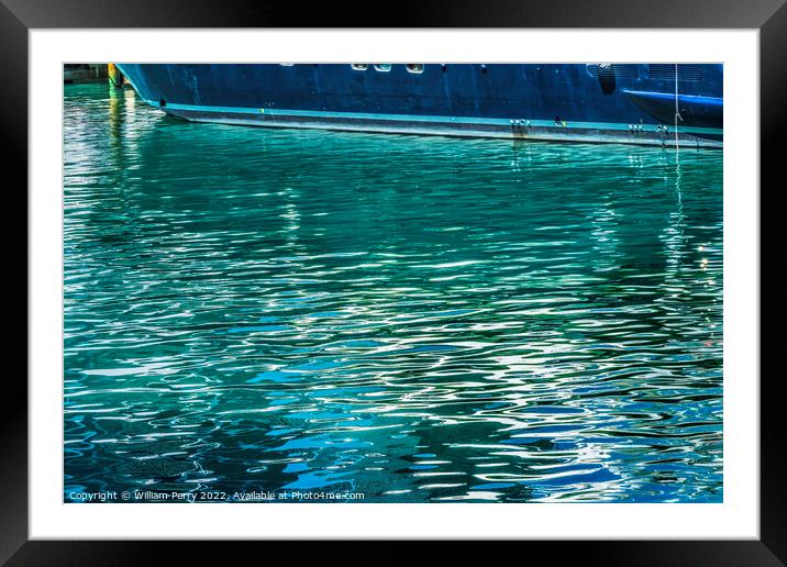 Green Blue Water Reflection Abstract Channel Marina Miami Florid Framed Mounted Print by William Perry