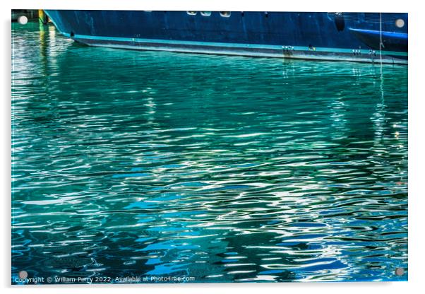 Green Blue Water Reflection Abstract Channel Marina Miami Florid Acrylic by William Perry