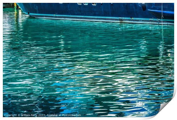 Green Blue Water Reflection Abstract Channel Marina Miami Florid Print by William Perry