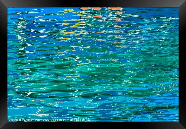 Green Blue Orange Water Reflection Abstract Channel Marina Miami Framed Print by William Perry