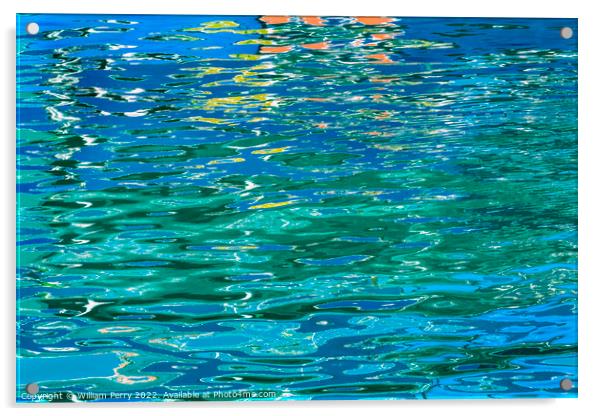 Green Blue Orange Water Reflection Abstract Channel Marina Miami Acrylic by William Perry