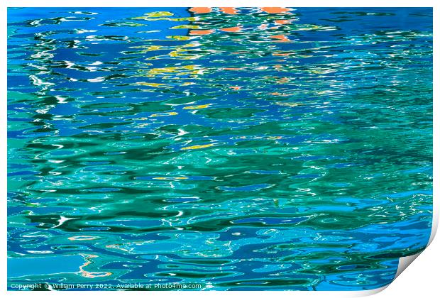 Green Blue Orange Water Reflection Abstract Channel Marina Miami Print by William Perry