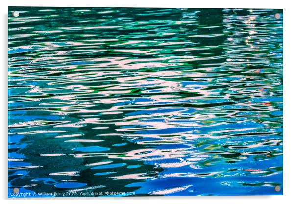 Green Blue Reflection Abstract Channel Marina Miami Florida Acrylic by William Perry