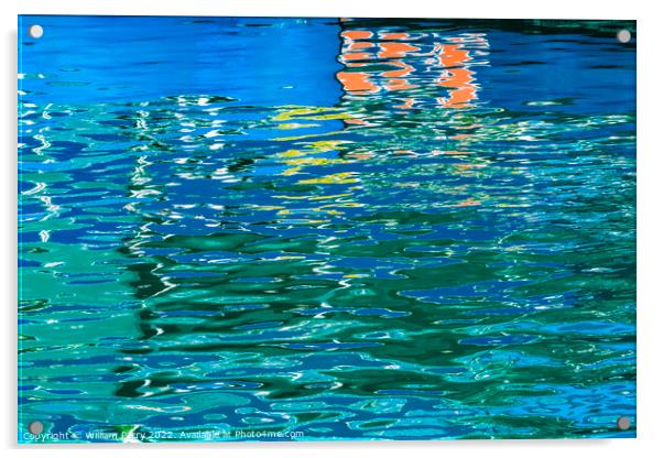 Green Blue Orange Water Reflection Abstract Channel Marina Miami Acrylic by William Perry