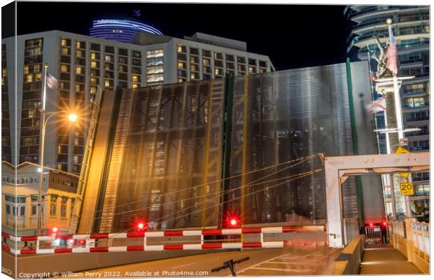 Miami River Open Brickell Avenue Bridge Night Florida Canvas Print by William Perry