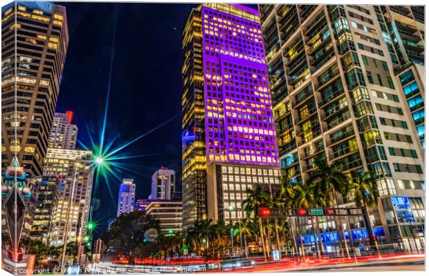 Colorful Downtown Miami night Florida Canvas Print by William Perry