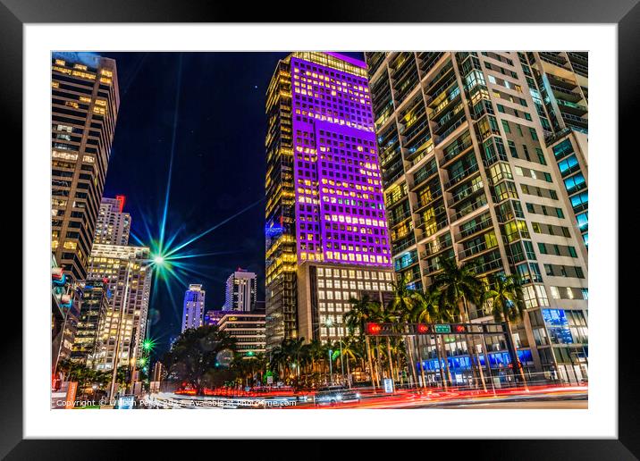 Colorful Downtown Miami night Florida Framed Mounted Print by William Perry
