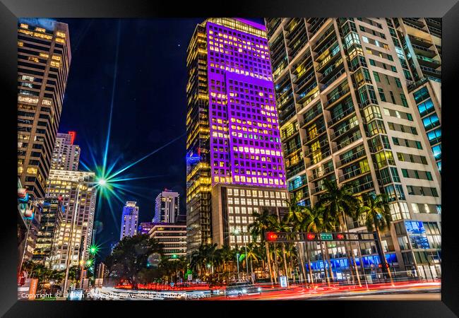 Colorful Downtown Miami night Florida Framed Print by William Perry