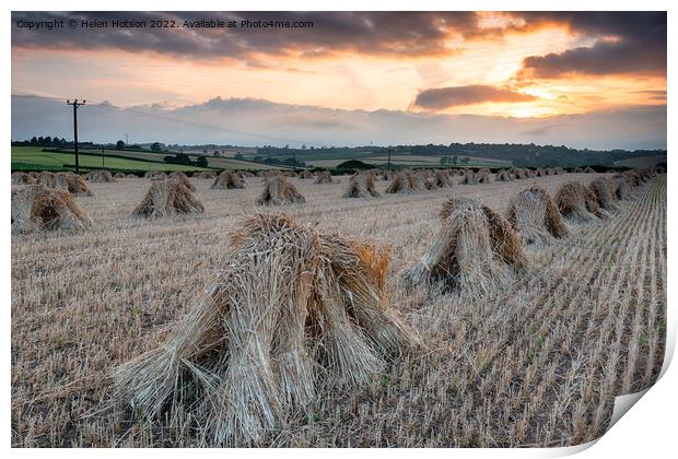 Barley Harvest in Devon Print by Helen Hotson