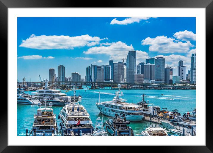 Channel Bridges Marina Yachts Downtown Miami Florida Framed Mounted Print by William Perry